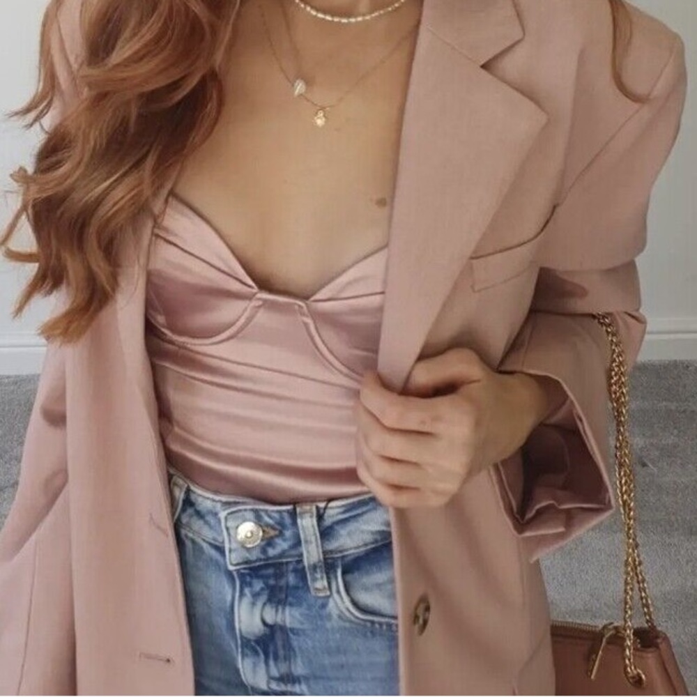 NWT Blush pink bustier Satin bodysuit Zara